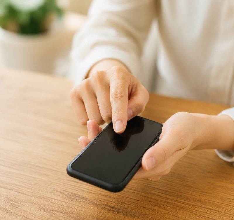 スマートフォンで問い合わせる様子